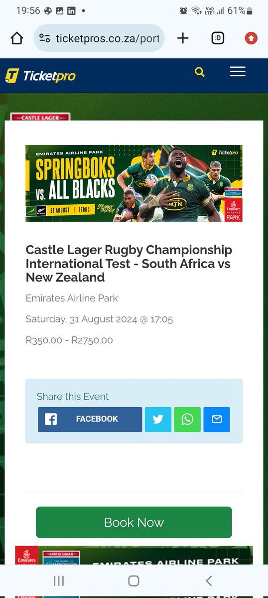 #Springboks #RWc Selling Tickets for this game. R950
6 left. 
#ticketsforsale 

Check on ticketpro