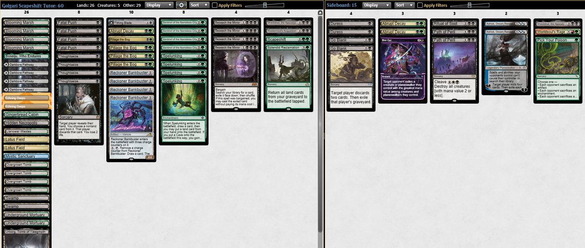 3-1 prelim with GB Beseech in pioneer. I'm sharing the result because I believe that pillage to the bog is a substantial upgrade to the shell. I'm not exactly sure what I'd change going forward, it's hard to find the right balance between the combo and midrange gameplans !