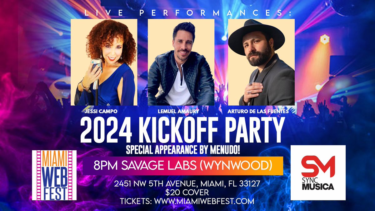 The kick off party for the Miami Web Fest , and the Showcase Project at Savage Labs Wynnwood
with spectacular lineup of artists with a Latin eclectic Vibe.
Get your tickets today 🎶🎥
Meet Menudo in person 🤩🤩🤩
#jessicampomusic #jessi_campo #latinx #recordingartist #concert
