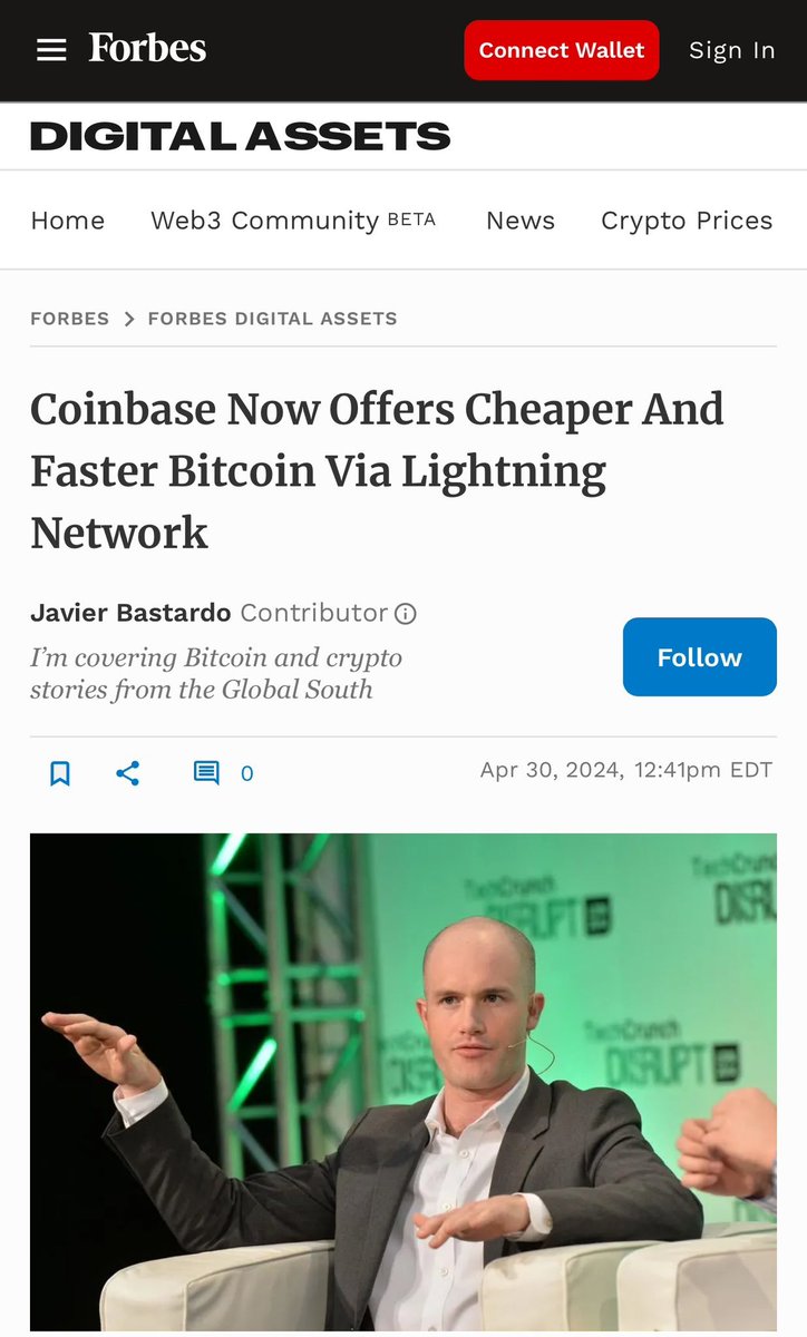 IT’S ALIVEEEE ⚡️

<a href="/coinbase/">Coinbase 🛡️</a>, one of the largest exchanges worldwide, just announced that they’re going to offer #Bitcoin via Lightning to their users.

My latest for <a href="/Forbes/">Forbes</a> featuring <a href="/brian_armstrong/">Brian Armstrong</a>, <a href="/ViktorBunin/">Viktor Bunin 🛡️🇺🇸</a>, <a href="/lightspark/">Lightspark</a>, <a href="/davidmarcus/">David Marcus</a>
