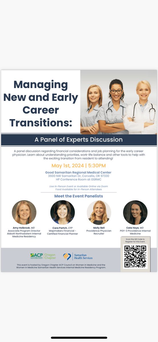 🎉Residents and early career docs! If you’re free tomorrow night at 7:30 CST, register and hop on the @OregonACP webinar - we are talking about career transitions and financial planning! 👩🏼‍⚕️✨💰#WIM #ACPCECP