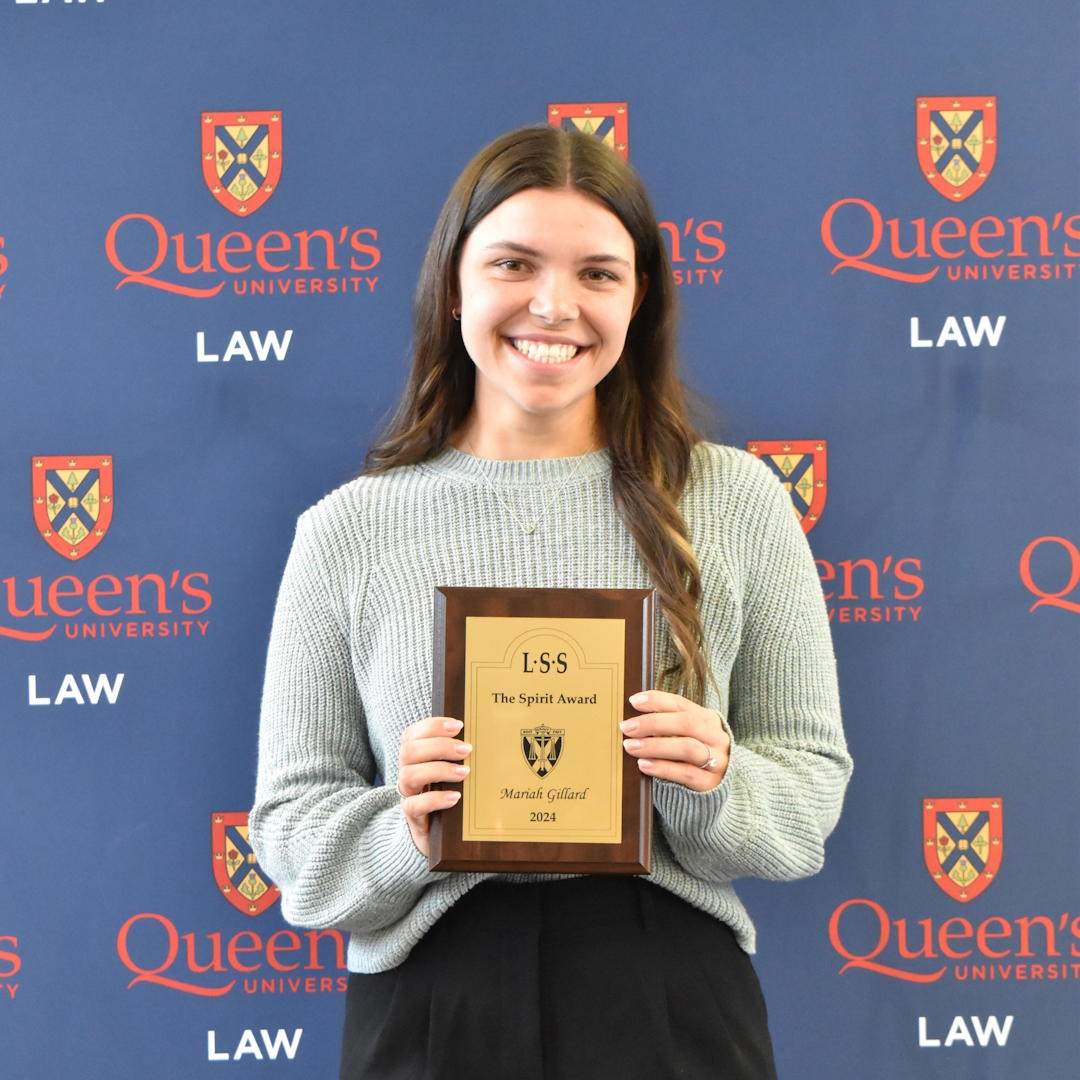 Congrats to Mariah Gillard, Law’24, winner of the Spirit Award for her significant contributions to the #QueensLaw community! As 3L Council President, Environmental Law Club Co-President & a Queen’s Elder Law Clinic mentor, “she is devoted to enriching the student experience.”