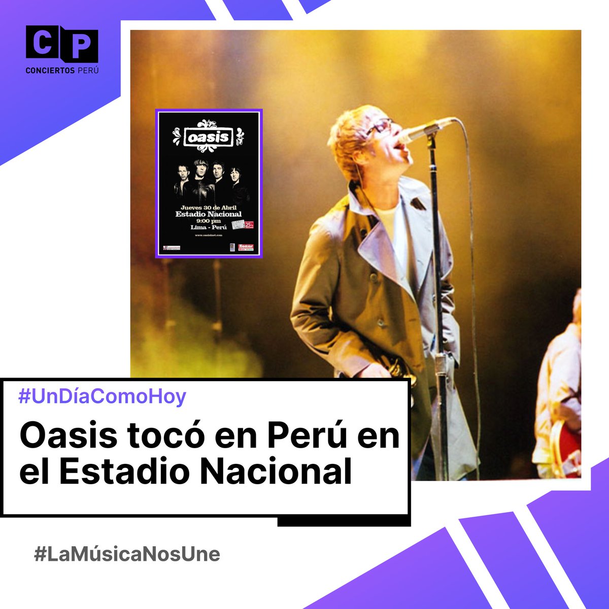 #UnDíaComoHoy hace 15 años @oasis tocó en Perú en el Estadio Nacional (2009). 🍾 🎶 

¿Estuviste ahí, qué recuerdas? 👀 
#UnDíaComoHoy #ConciertosPerú #concierto #peru #Oasis
