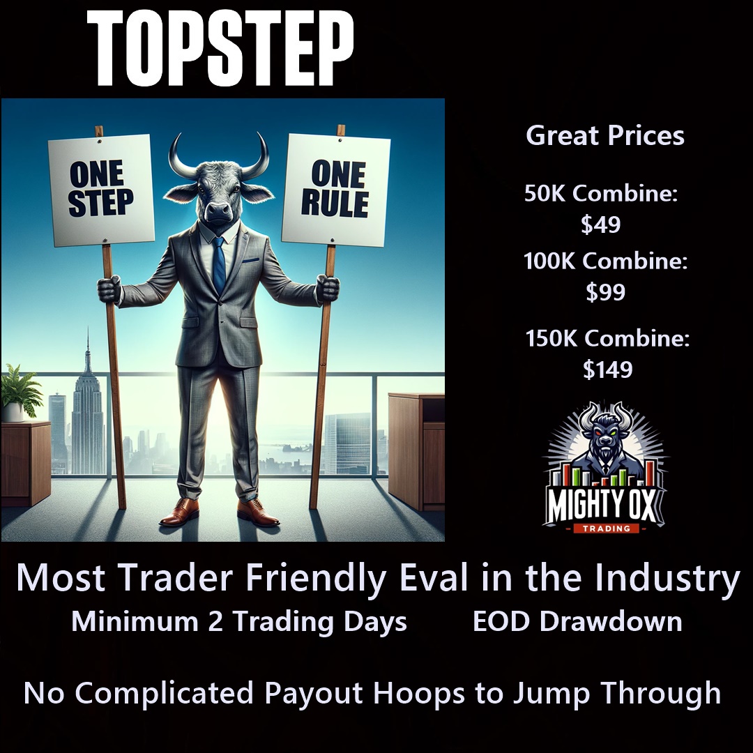 The @Topstep is the OG in the industry & their one step one rule eval is the most trader friendly in #futures #propfirms. Check out a 50K for just $49 or a 150K for $149! Join me in being a #topstep funded trader! 

bit.ly/tstox

#futurestrading #daytrading #propfirm