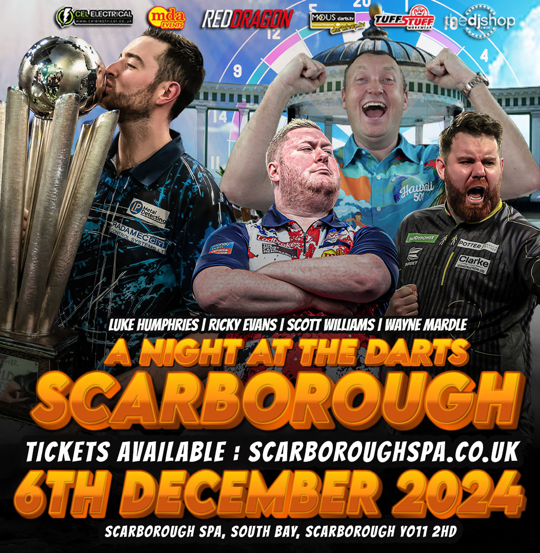 🎡 Return To Scarborough 🎡 🏟️ @scarboroughspa 📅 6th December 🎟️👉🏻 bit.ly/ScarbsDS24 🎭The great entertainers are back for a night to remember headlined by World Champion @lukeh180 and the showmen Scott Williams, @Wayne501Mardle @goodevans180 🔥🔥