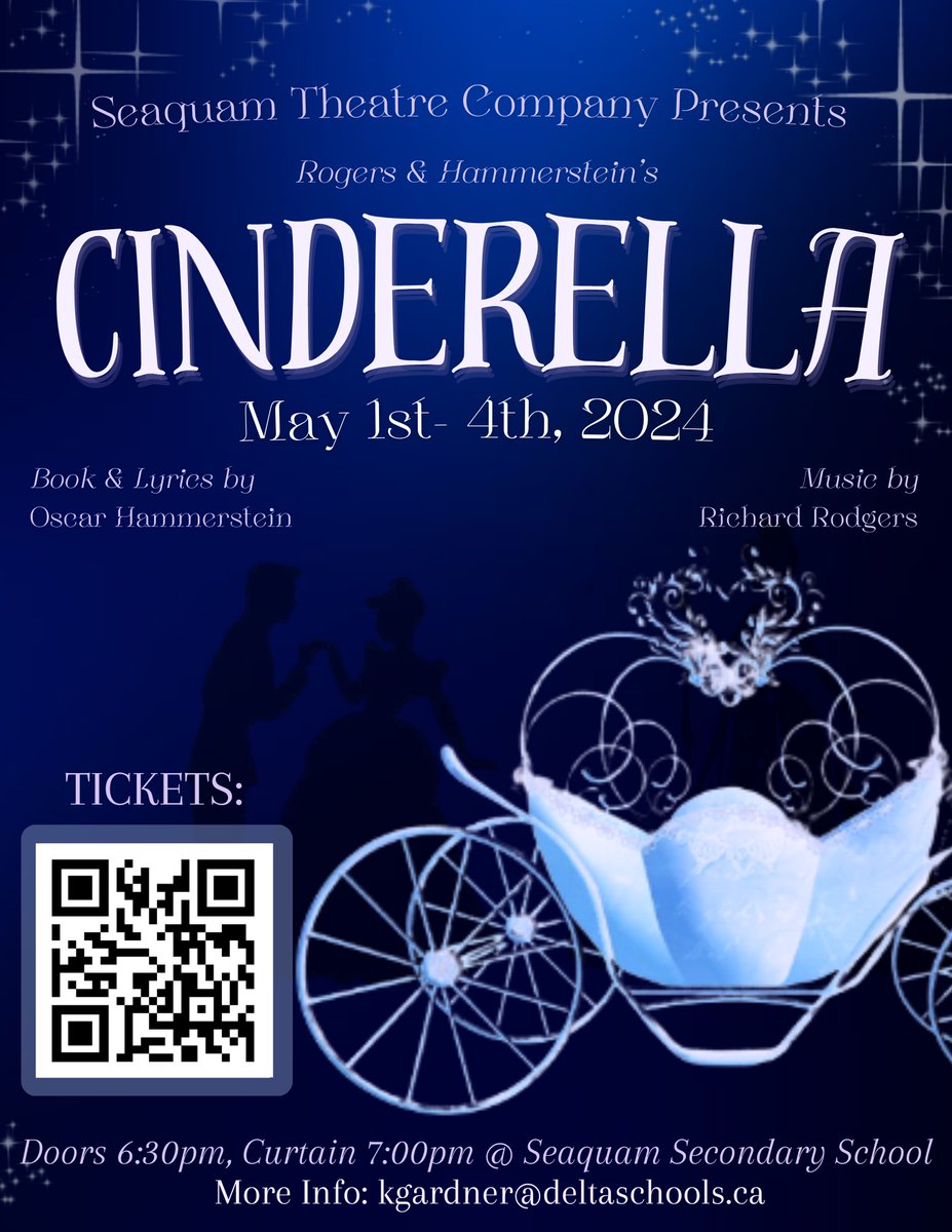 Seaquam Secondary presents Cinderella. Performances run from May 1-4. Get your tickets here: seaquam-secondary.tickit.ca