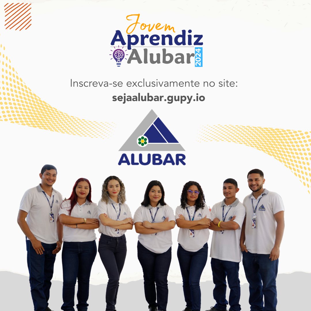 Atenção Jovens de Barcarena (PA). O processo seletivo para o Programa Jovem Aprendiz 2024 está aberto!
Se você está pronto para iniciar sua jornada profissional conosco, não perca essa oportunidade.
💻Inscreva-se exclusivamente no site: sejaaubar.gupy.io

#GrupoAlubar