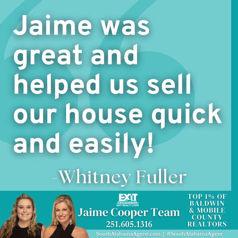 It’s Testimonial Tuesday!🏡
Need a Realtor? Give the Jaime Cooper Team a call!📲251.605.1316 #Realtor  #TopAgent #SouthAlabamaAgent  #realestateagent #RealEstate #BaldwinCounty #BaldwinRealtor #BuyWithJaime #ListWithJaime #Reviews #Testimonials #RealEstateSales #realestate