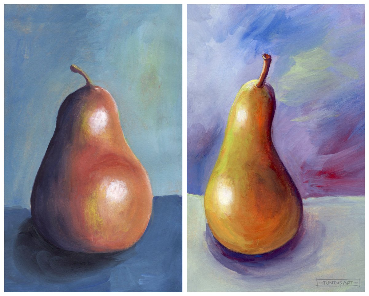 These two pears showed me that gouache can be a fun and enjoyable medium. More experiments to come in the future.

#gouache #pear #fruit #tundeart #experimenting