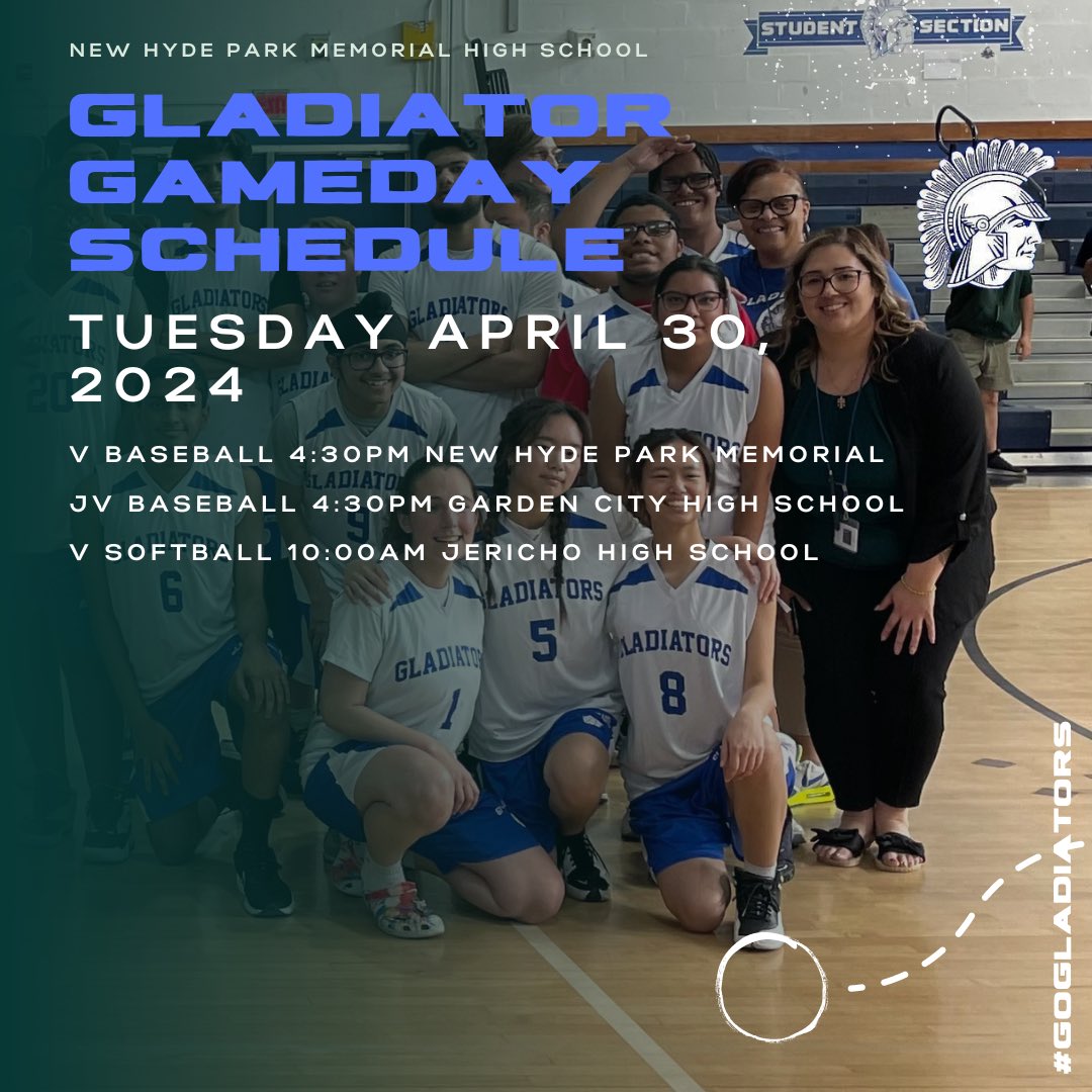 GLADIATOR GAMEDAY SCHEDULE for Tuesday April 30th 2024. Let’s go Gladiators! @nhpgladiators
