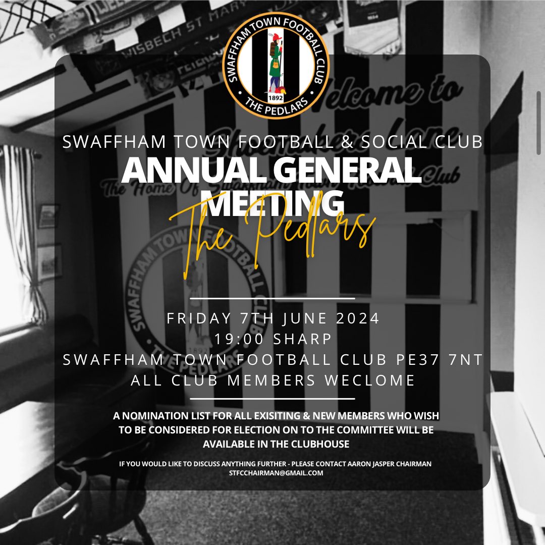 ✍️✍️ AGM ✍️✍️

📆 FRIDAY 7TH JUNE 2024
🕖 19:00 
🎟️ ALL CLUB MEMBERS WELCOME 

For any further information please drop us a DM