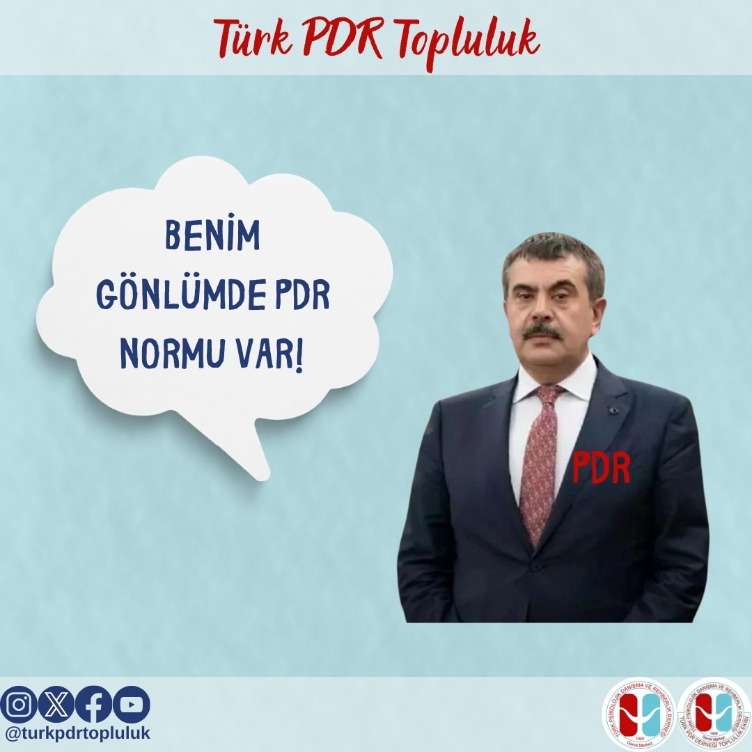 Sayın bakanımızın yayında ifade ettiği “Benim gönlümde de PDR normu var .” Cümlesi eğitim camiasında büyük bir sevinçle karşılanmıştır . Pdr normunun revize zamanı gelmiştir <a href="/tcmeb/">Millî Eğitim Bakanlığı</a> 
 #BakanınGönlündePDR