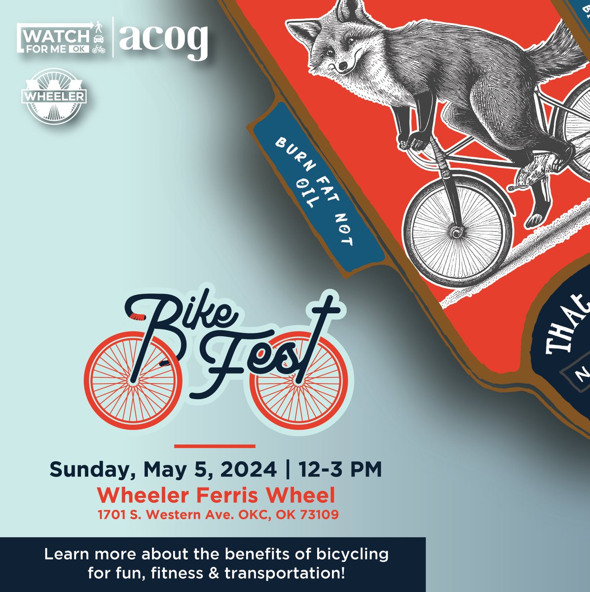 ACOG is hosting BikeFest on Sunday, May 5th, to kick off Bike Month in Central Oklahoma. Spend time with bike organizations and bike shops, enjoy food trucks and live music, and learn more about bicycling and transportation!