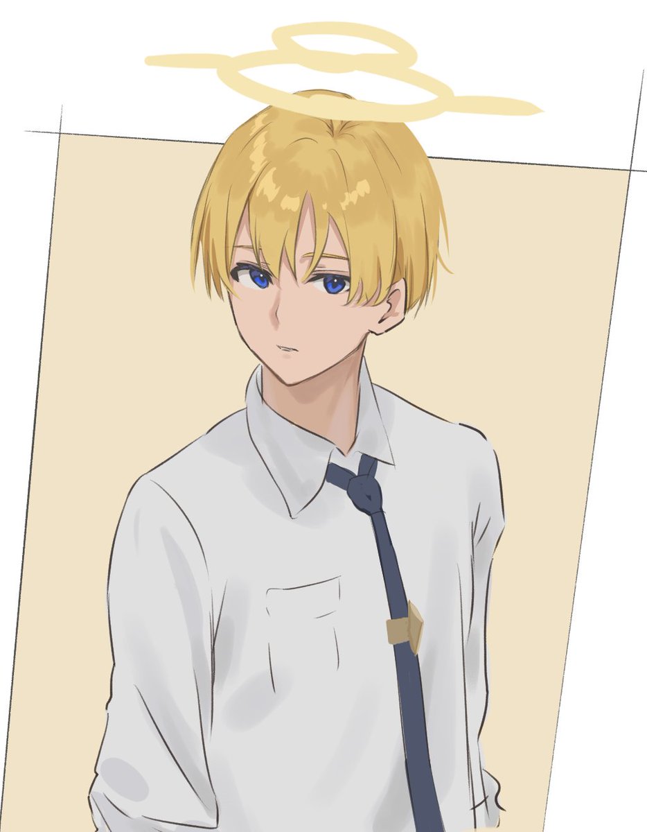 solo looking at viewer short hair blue eyes simple background shirt blonde hair  illustration images