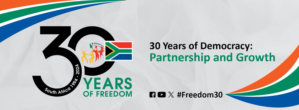 Let's mark our efforts to forge a new   democratic society. South Africans are socially diverse yet united by our   love for our country and our flag.
#FreedomMonth2024 #Freedom30