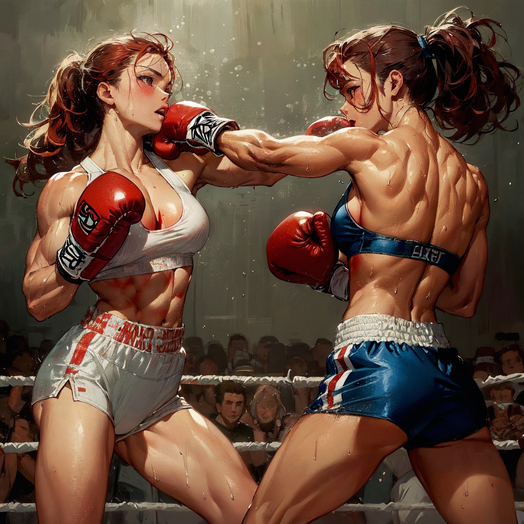 Who will fall down first? New mixed boxing match on patreon #femaleboxing #strongwomen #AIart #AIArtistCommunity #aiartcommunity #AIArtwork #AIArtGallery #AIイラスト #FemaleFighting #AIgirl #animegirl #stronggirl #mixedboxing #musclegirl #femaleko