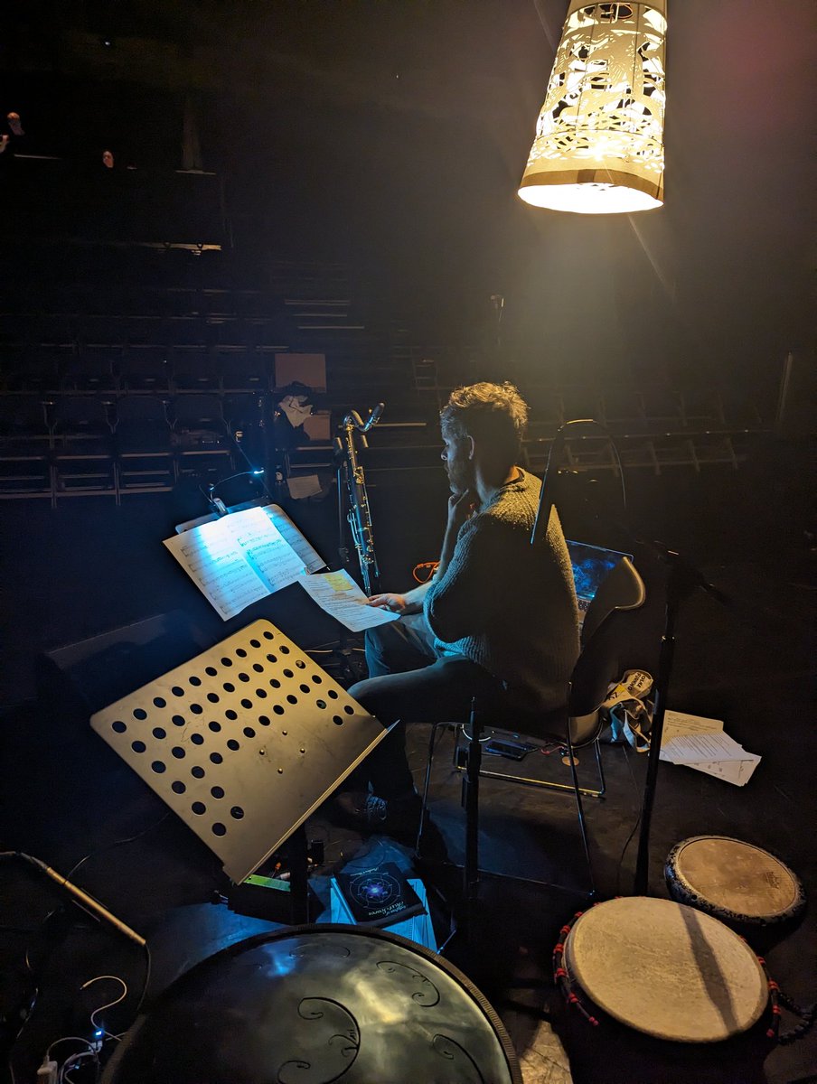 All set up for @PropellorEns @lancasterarts Also admiring how beautiful my vibraphone looks amidst the lights/lanterns/haze - mmmmmm #FLIGHT #NatureMusic #Climate #Birds #Trio #ChamberMusic