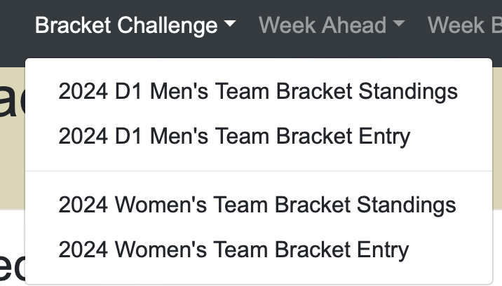 🚨Bracket Challenge🚨 As is our tradition (and thx to @JTweetsTennis for the reminder this morning) the Men's and Women's D1 Bracket Challenge is up and running. You'll find it under the firs option on the web site. Couple rules to keep in mind as they get people every year: