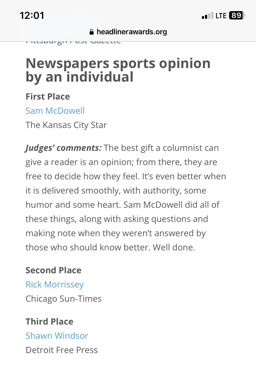 KPCMcDowell's tweet photo. So proud of you, @SamMcDowell11, for winning a National Headliner award!! You truly earned this. And I couldn’t agree with the judges’ comments more!! ❤️❤️❤️

https://t.co/eZjUd6UiFg https://t.co/YPWRUXo8ZD