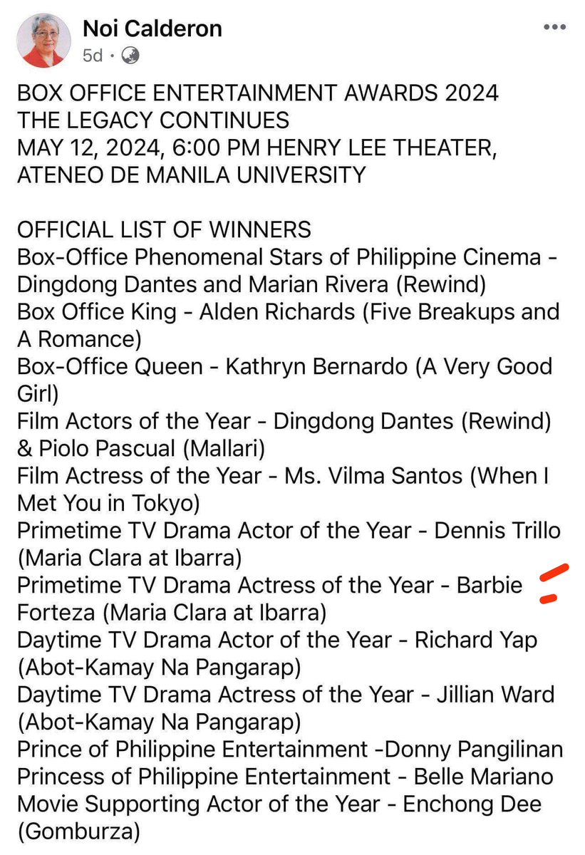 Congratulations Barbie Forteza
Box Office Entertainment Awards 2024...
Deserved and proud of you...
#BarbieForteza
#BarDa