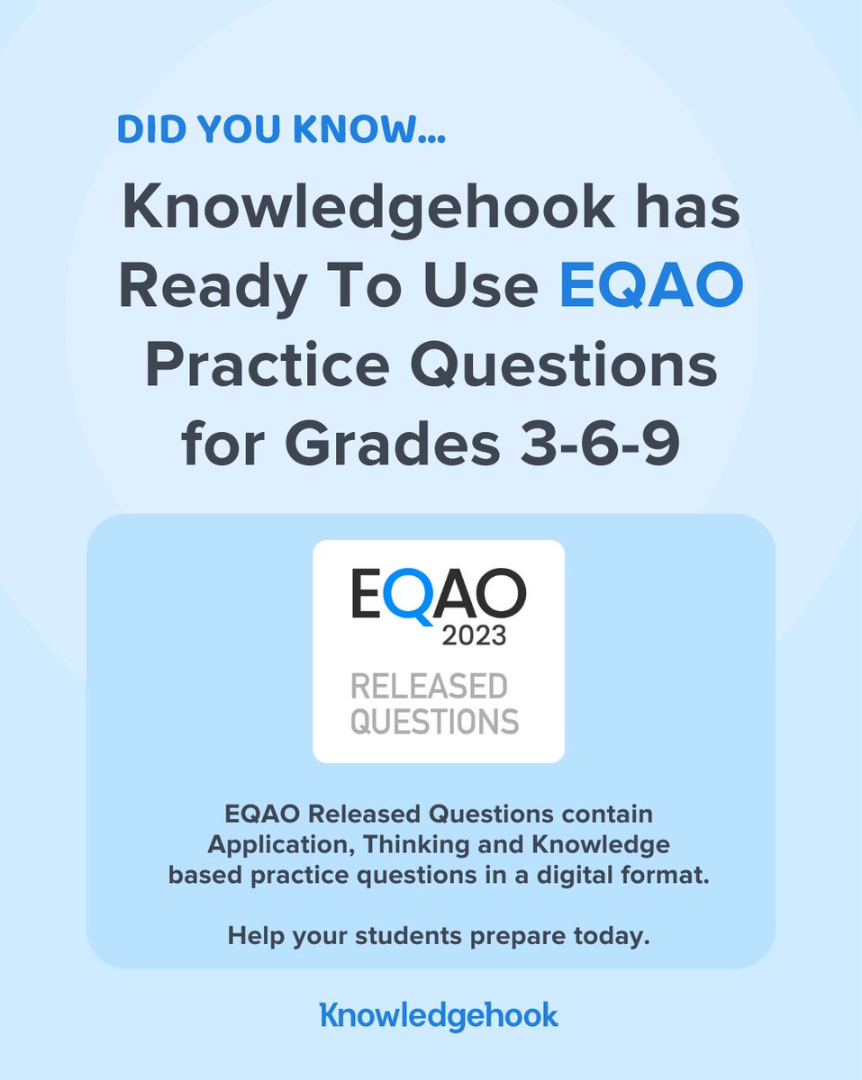 📚Elevate your EQAO prep with Knowledgehook! 🚀Unlock a treasure trove of pre-made practice questions for grades 3, 6, & 9. 🎯Tailored to Ontario's curriculum, boost student confidence & excel in math assessments effortlessly! Try it now! #EQAO #K12 #ONTED #Math #Knowledgehook