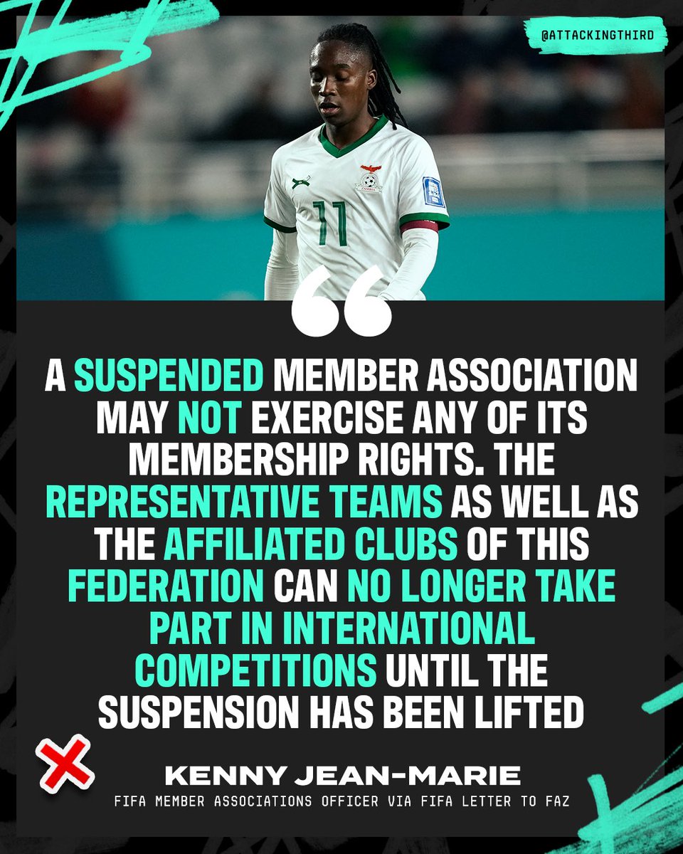 FIFA could suspend the Zambia women’s soccer team from the 2024 Olympics due to money-laundering accusations against their FA president, Andrew Kamanga 🇿🇲