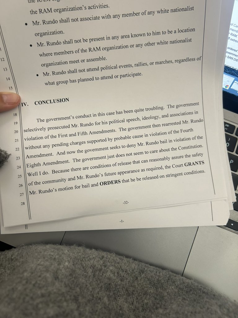 Judge Cormac Carney will grant bail for Robert Rundo, the founder of a violent white supremacist group. But that order will be automatically stayed for four days by higher court. Carney in his order said the government “just does not seem to care about the Constitution.”