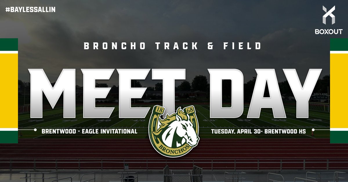 🚨🚨🚨

Good luck to our Broncho Track & Field Team as they head to Brentwood HS today to compete in the SCAA Conference Invitational❕❕❕

#BaylessALLIN
#BringTheStampede

🟢🟡⚫️🐴🏃‍♀️‍➡️🏃‍➡️