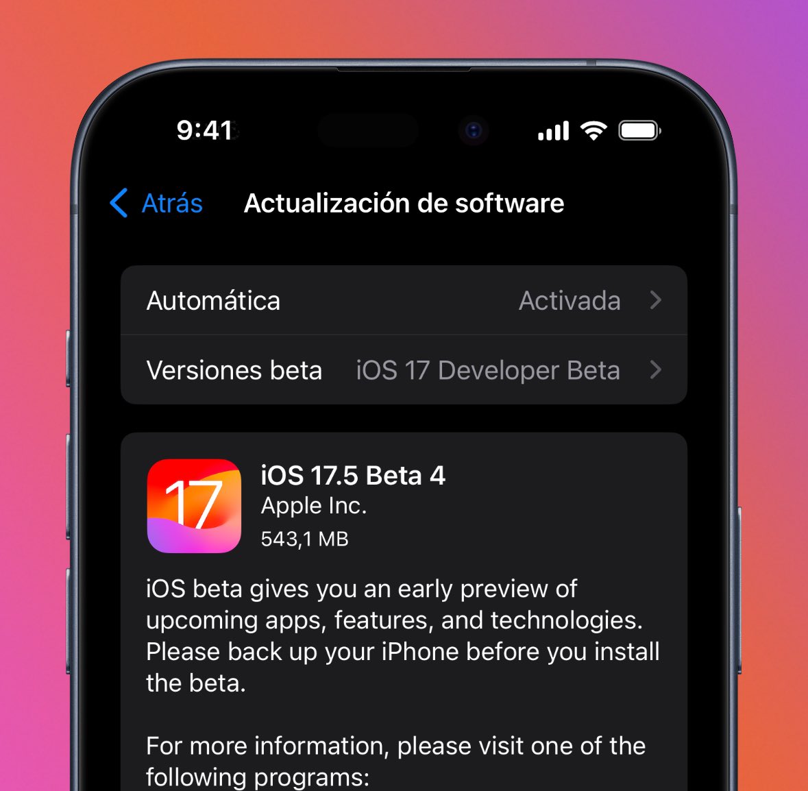 ‼️Se ha lanzado la beta 4 para desarrolladores de iOS 17.5