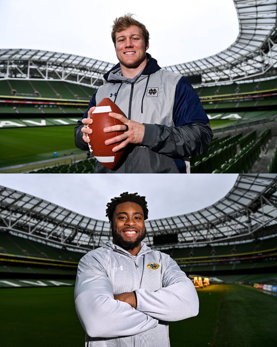 From @NDFootball ➡️ @NFL! 🔴 @JDBertrand1 was drafted in the 5th round by the @AtlantaFalcons. 🟠@AudricEstime was drafted in the 5th round by the @Broncos. Both JD and Audric visited Dublin twice in preparation for the 2023 Aer Lingus College Football Classic, and now we’re