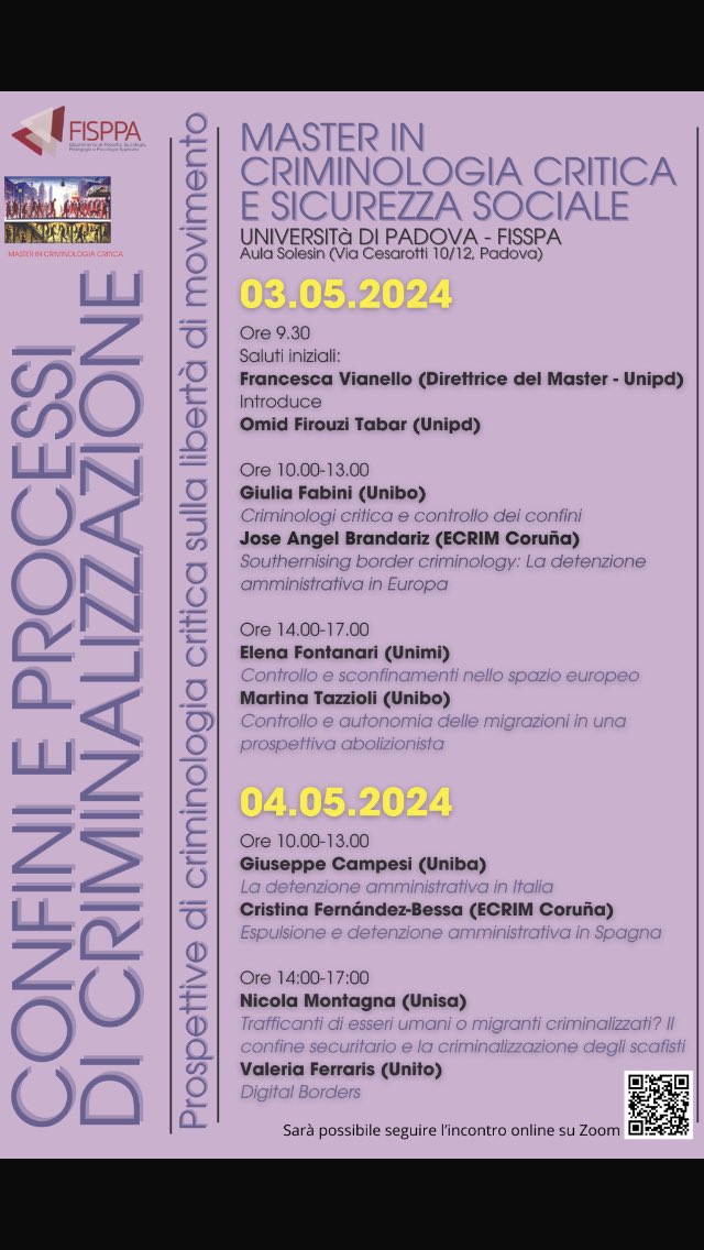 Criminologia Critica (@mastcrimcritica) on Twitter photo Venerdì <a href="/MastCrimCritica/">Criminologia Critica</a> #Confini e Processi di criminalizzazione anche su zoom scrivendo a master.criminologiacritica@unipd.it Venerdì <a href="/MastCrimCritica/">Criminologia Critica</a> #Confini e Processi di criminalizzazione anche su zoom scrivendo a master.criminologiacritica@unipd.it