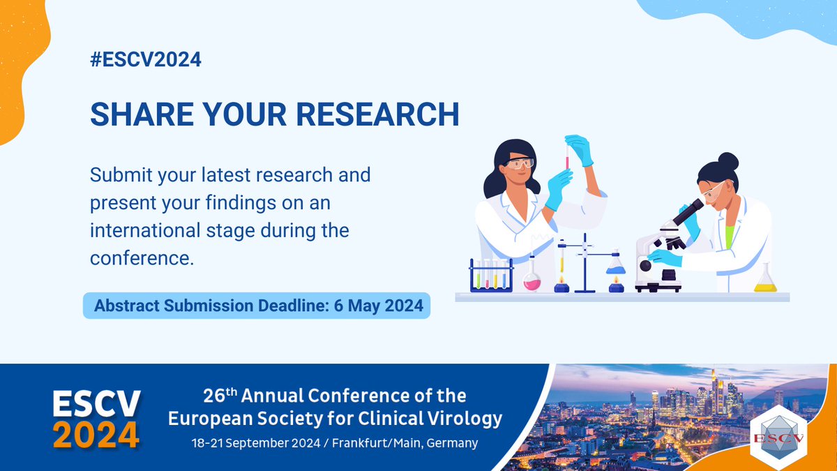 ⏳ Only one week left to submit your abstract for #ESCV2024! Don't miss out on the chance to showcase your research and connect with experts in the field of clinical virology! bit.ly/48W0HkT