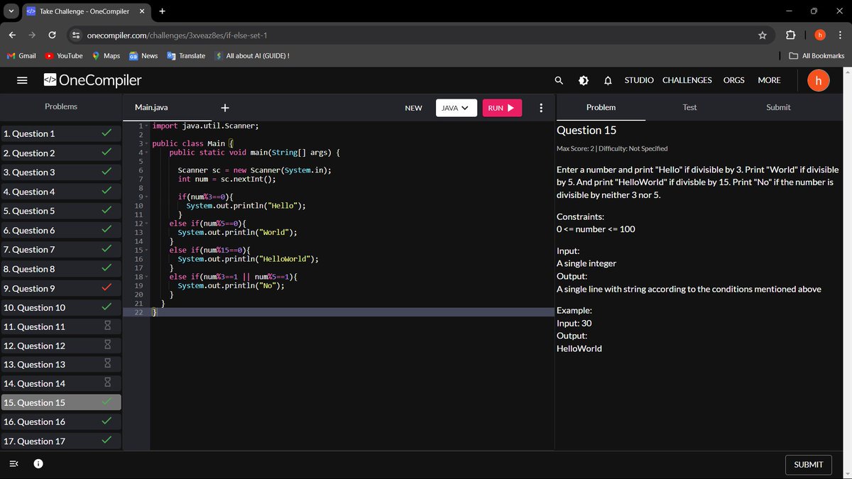 #JavaProgramming Day 08:-

- Conditional Loops.
- Solved Questions on #OneCompiler .
- Took #ConditionalLoopChallenge on OneCompiler.

Source:- onecompiler.com/challenges/3xv…

Let's Connect and Learn Together.
#JavaProgramming #TechJourney #LearnInPublic