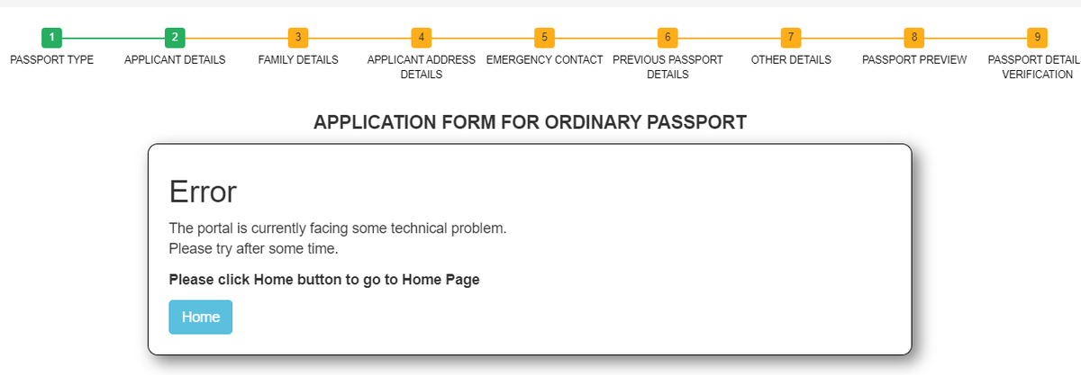 srikanth1988's tweet photo. @passportsevamea Tried entering the information so many times. It takes me to an error page repeatedly at different steps. https://t.co/lMXrBNA9Mg