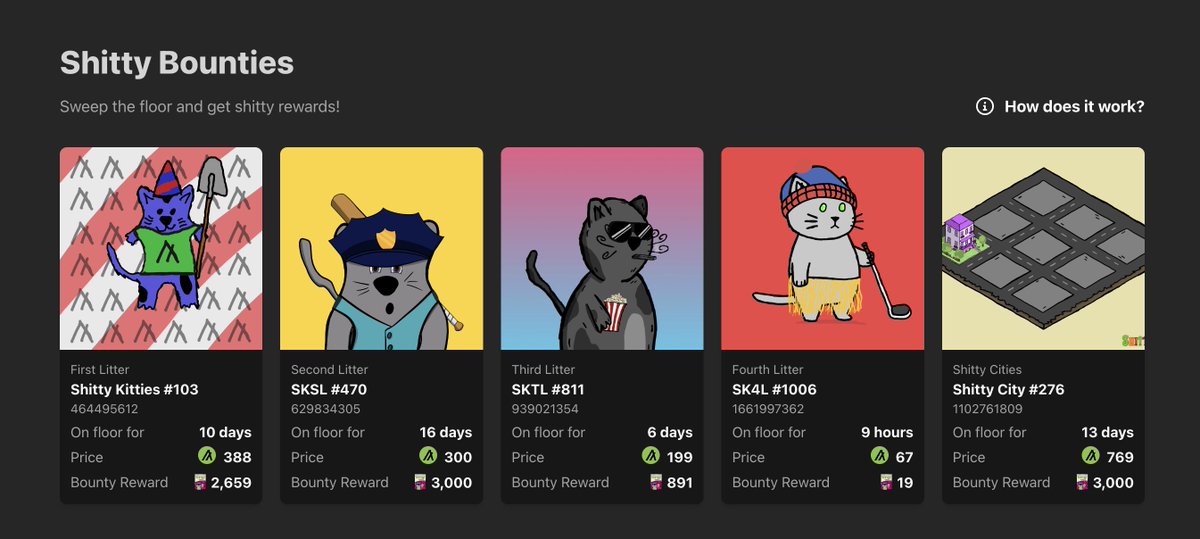 ShittyKitties_'s tweet image. If anyone needs $TREATS for the upcoming #ShittyVendingMachine event at 3:00 pm EST, hit up the #ShittyBounties on our website! 

#AlgorandNFTs #Algorand