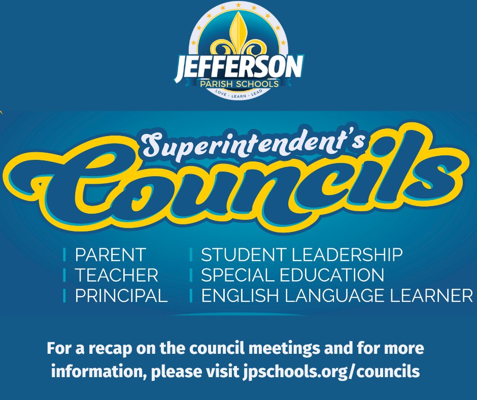 Last week #JPSchools Superintendent Councils met for the last time this school year. For a recap on the council meetings and for more information, please visit jpschools.org/councils #JeffersonParish #publicschool #education #leadership