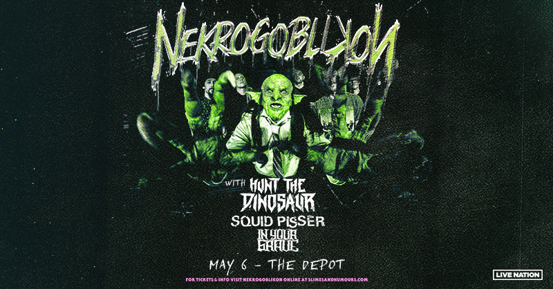It’s gonna get filthy at @depotslc on May 6, thanks to @Nekrogoblikon, Hunt The Dinosaur and @squidpisserband! Get your tickets for this gnarly lineup now via @LiveNationSLC! concerts.livenation.com/nekrogoblikon-…