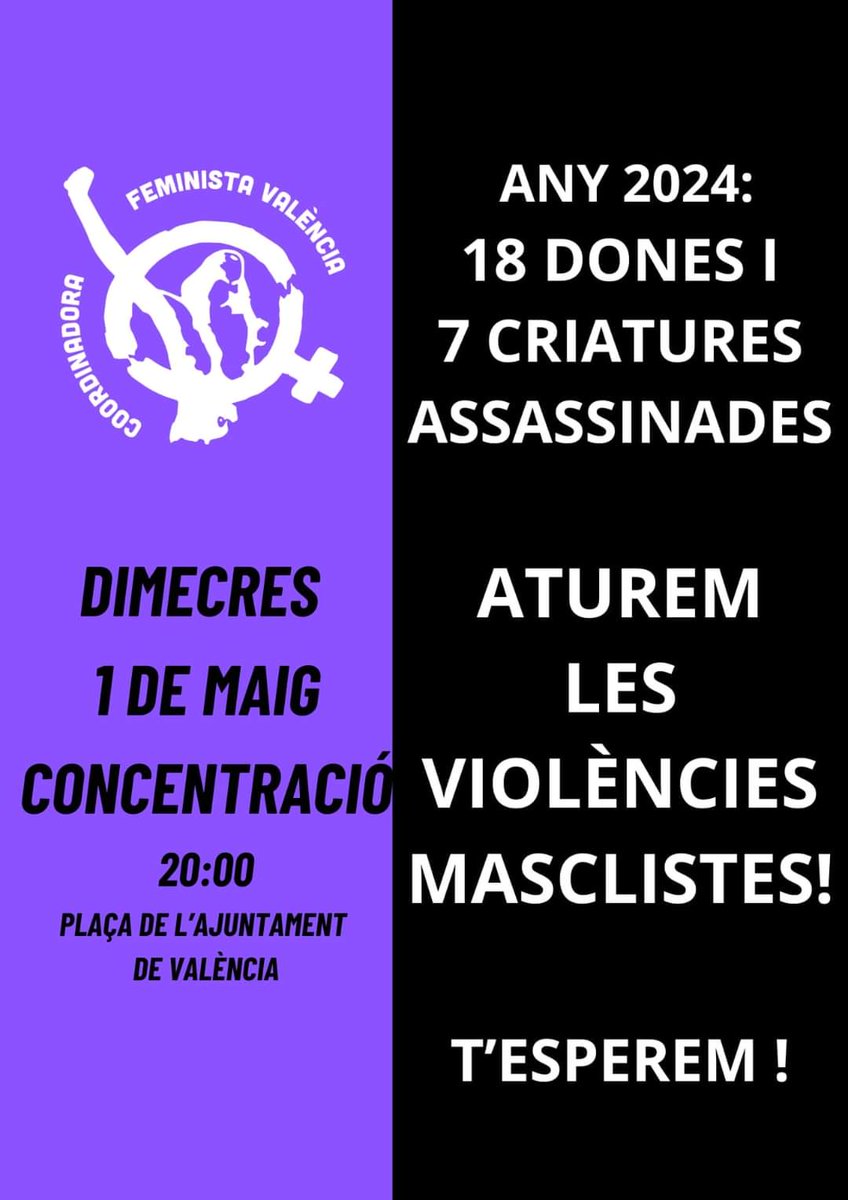 Aquest primer dimecres de mes coincidint amb l'1 de maig, Dia Internacional de la Classe Obrera continuem concentrant-nos davant de la porta de l'Ajuntament de València convocades per la Coordinadora Feminista de València.