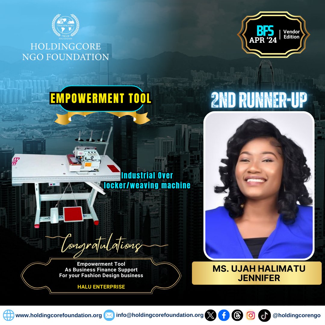 CONGRATULATIONS MRS HALIMATU 🎉 @Halijfashion You've emerged as the 2nd Runner Up in the Business Finance Support for Vendors with the prize of an Empowerment Tool as support for your business!!! We celebrate your commitment and dedication to the success of your business!!!