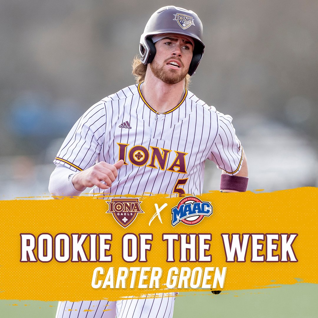 𝙈𝘼𝘼𝘾 𝙍𝙤𝙤𝙠𝙞𝙚 𝙤𝙛 𝙩𝙝𝙚 𝙒𝙚𝙚𝙠 Carter Groen named MAAC Rookie of the Week after batting .615 (8 for 13) with a .643 on base percentage and three runs batted in this past weekend for the Gaels! #GaelNation