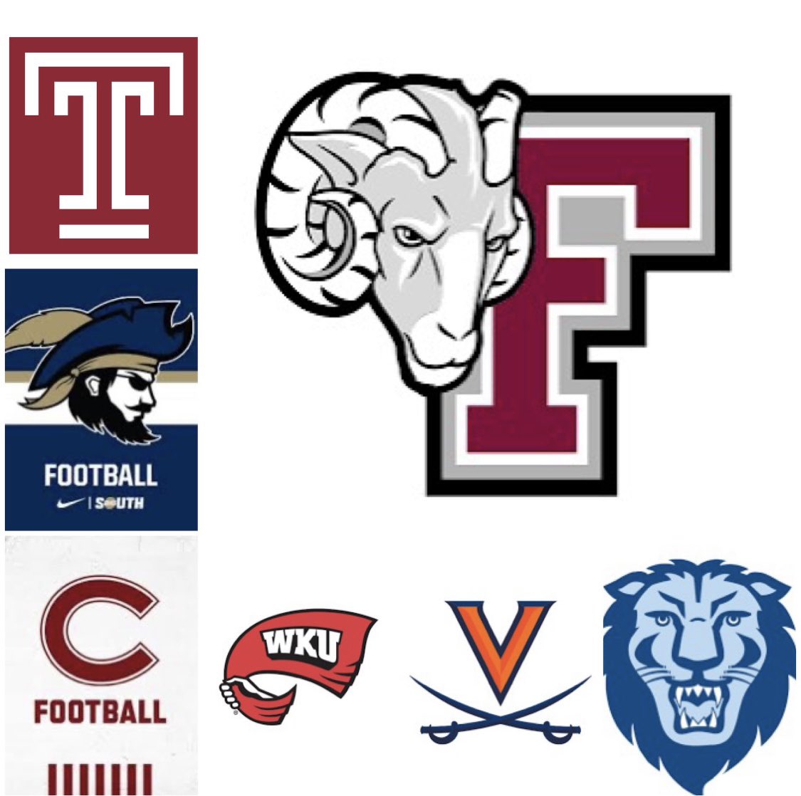 Thanks to Temple, Fordham, Charleston Southern, Colgate, Columbia, Western Kentucky and Virginia for coming by practice this morning and checking out our Hornets! #BMCFootball #1MOORE #DMGB