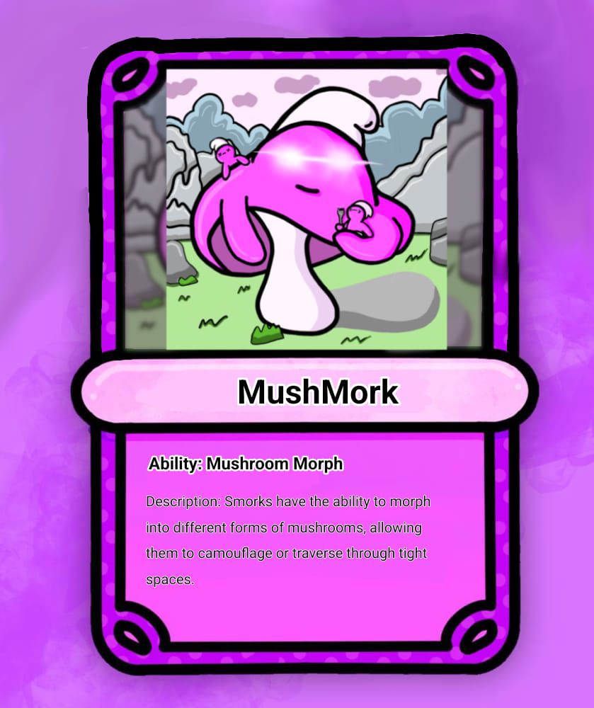 Introducing Mighty Mushmork, one of the first heroes to emerge, bestowed with powers by the mystical fork. He's our defender against the nefarious Jeetus and his money-stealing army. With his transformative ability, he morphs into a towering pink mushroom, capable of decimating