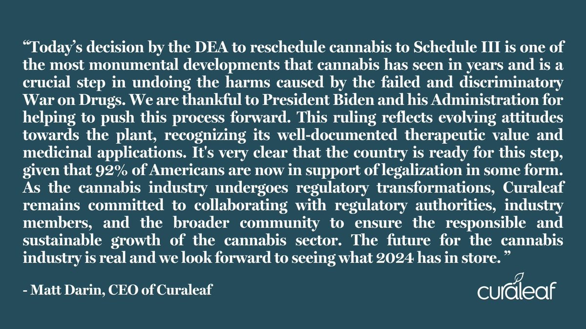 This is a monumental moment and #Curaleaf is ready to shape the future of the legal #cannabis industry. Details: apnews.com/article/mariju… #FederalReform @darin_matt $CURA $CURLF