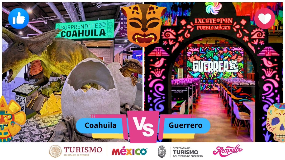 Vota con un  ❤️ en el siguiente enlace goo.su/9TqCOS donde #Guerrero  compite en la categoría a el stand más bonito en la #CompetenciaVirtual de Stands de estados de #México que estuvieron presentes en el #TianguisTurístico2024 🙌👏

🏆¡Estamos en #OctavosDeFinal! 🤜🤛