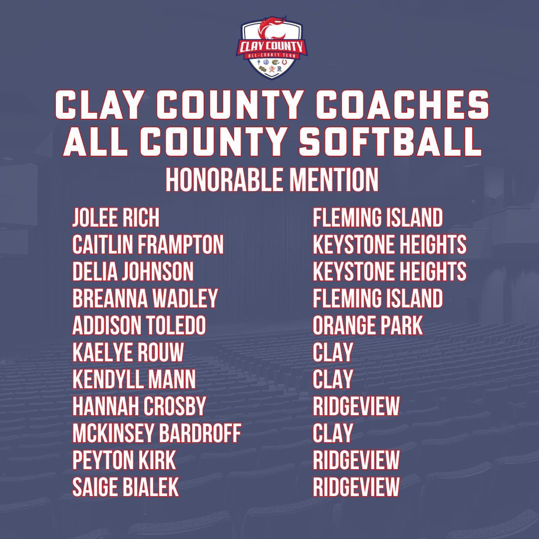 🚨Softball All County Team🚨 Congratulations to the 2023-2024 Clay County Coaches All County Softball Team! 👨‍💻 - Ashley Houston