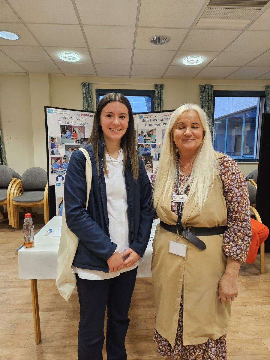 Delighted to meet Emma Henry , finalist at Nursing Times  student of the Year award at recruitment evening in Causeway Hospital . Well done Emma. Fabulous achievement @millarwilson @KarenJe21934884 @NickyButch28200