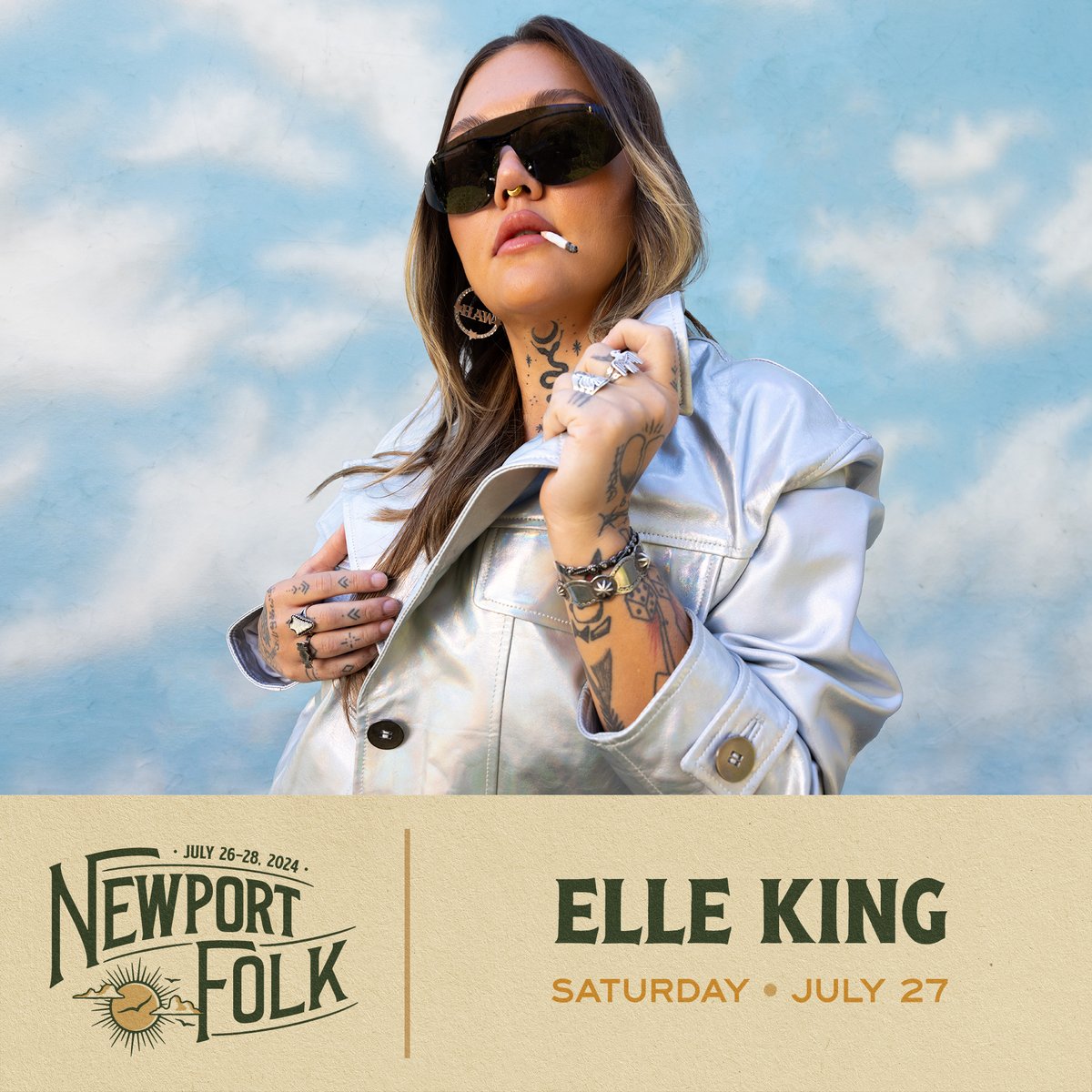 Please welcome @ElleKingMusic to this summer's Saturday lineup! @newportfestsorg has provided a grant to @musichealthall, which provides access to healthcare by removing barriers, finding solutions, and restoring health and hope for music industry professionals nationwide.