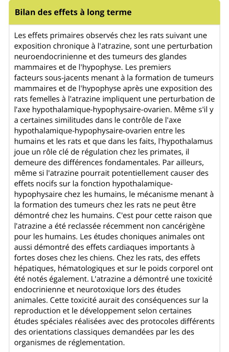 Non non rien !
Lisez juste sa fiche ! Oui je sais c’est Wikipedia 😅
fr.m.wikipedia.org/wiki/Atrazine
Sinon pour le plus scientifique 

sagepesticides.qc.ca/Recherche/Sant…