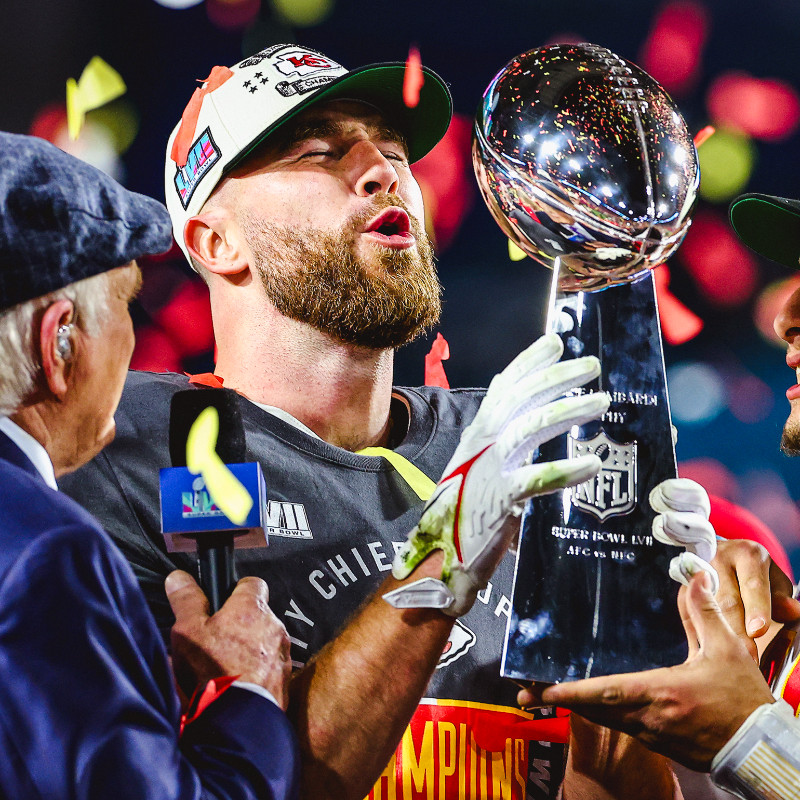 Chiefs's tweet photo. Everyone's favorite tight end over the years ⏭️
