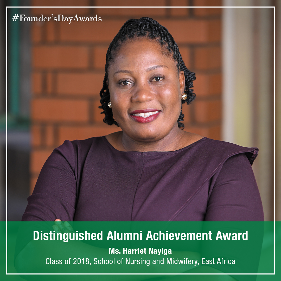 Ms. Harriet Nayiga – Class of 2018, School of Nursing and Midwifery, East Africa. Ms. @NayigaHarriet6 is the founder of the award-winning organization Midwife-Led Community Transformation, which educates and empowers adolescents living in marginalized areas around Kampala.